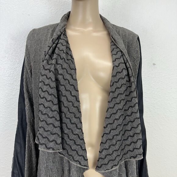 Hem and thread open draped cardigan Dark Gray Soft Jersey Mixmedia Academia S - Picture 2 of 9